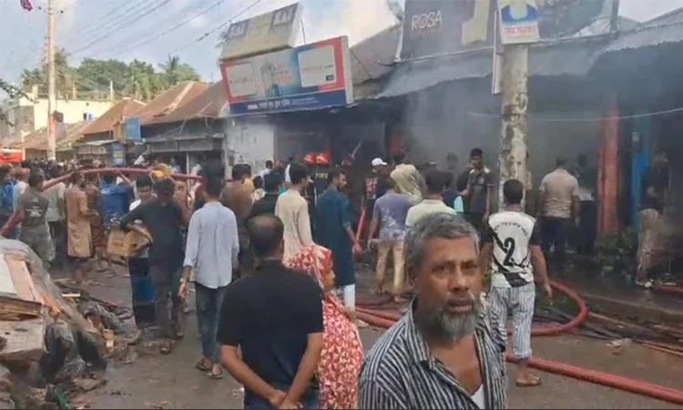 রাজবাড়ীতে আগুনে পাঁচটি দোকান পুড়ে কোটি টাকার ক্ষয়ক্ষতি