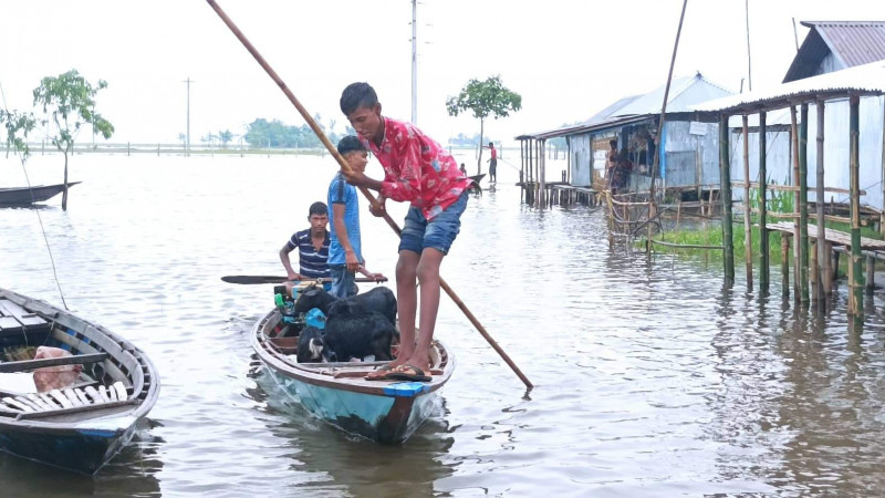 হবিগঞ্জে ধীর গতিতে হাওর থেকে নামছে বন্যার পানি